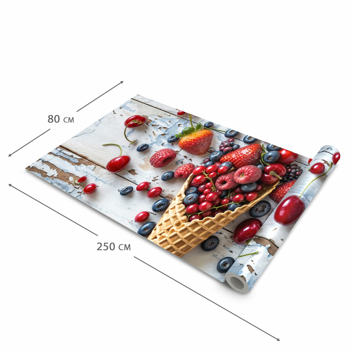 Bodenschonender Teppich fürs Esszimmer mit Motiv Früchte Eiscreme in der Größe 60x240 cm