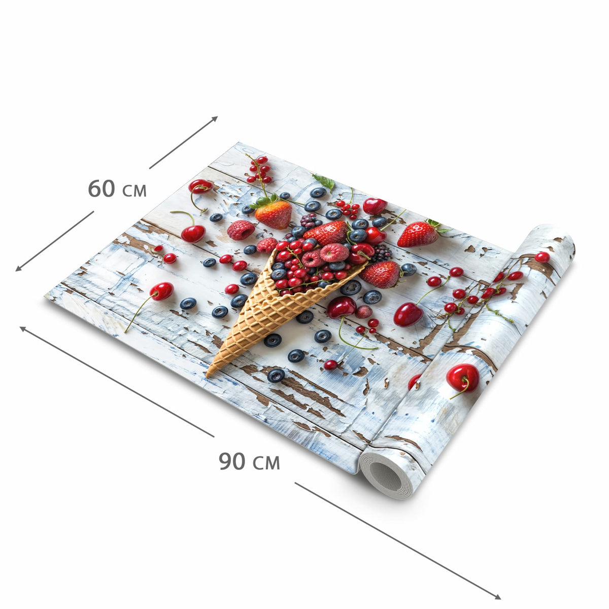 Rutschfester dünner Teppich mit Motiv Früchte Eiscreme in der Grösse 60x240 cm