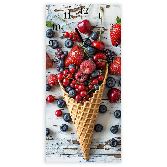 Wanduhr Früchte Eiscreme aus Glas – Hochformat 30 × 60 cm mit Ziffernblatt Klassisch