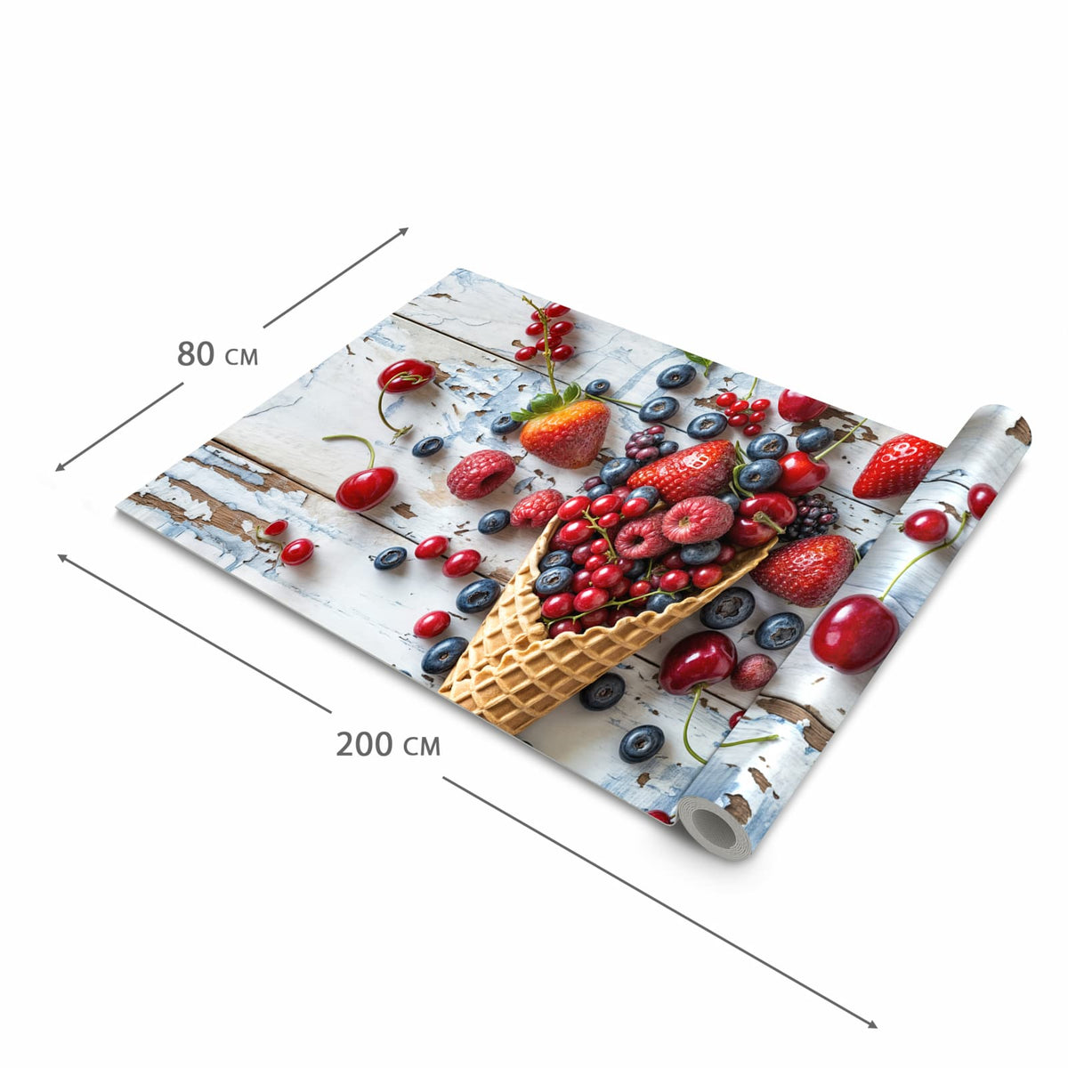 Feuchtigkeitsresistenter waschbarer Küchenteppich mit Motiv Früchte Eiscreme in der Grösse 60x240 cm