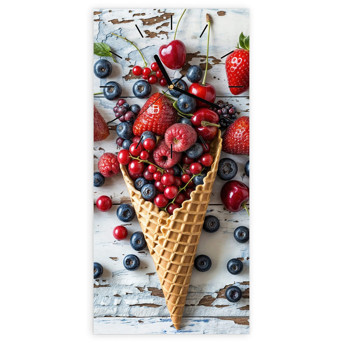 Wanduhr Früchte Eiscreme aus Glas – Hochformat 30 × 60 cm mit Ziffernblatt Linie