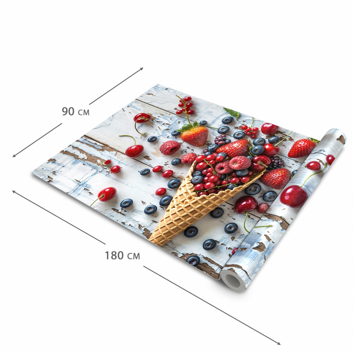 Farbbeständiger Bodenläufer mit Motiv Früchte Eiscreme in der Grösse 60x240 cm