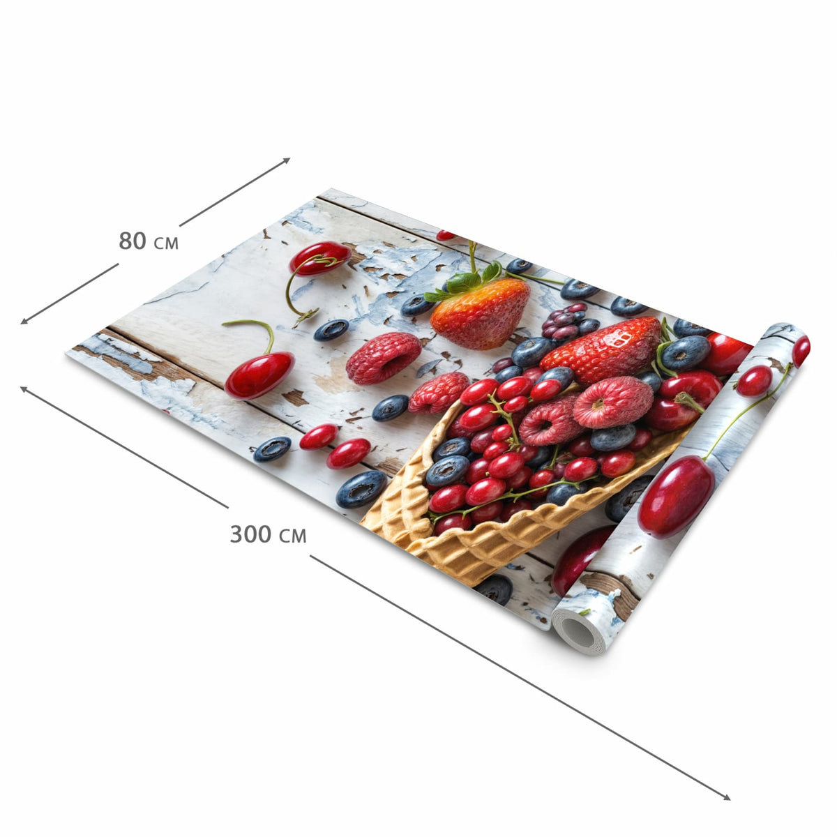 Bodenschonender rutschfester Küchenteppich mit Motiv Früchte Eiscreme in der Grösse 60x240 cm