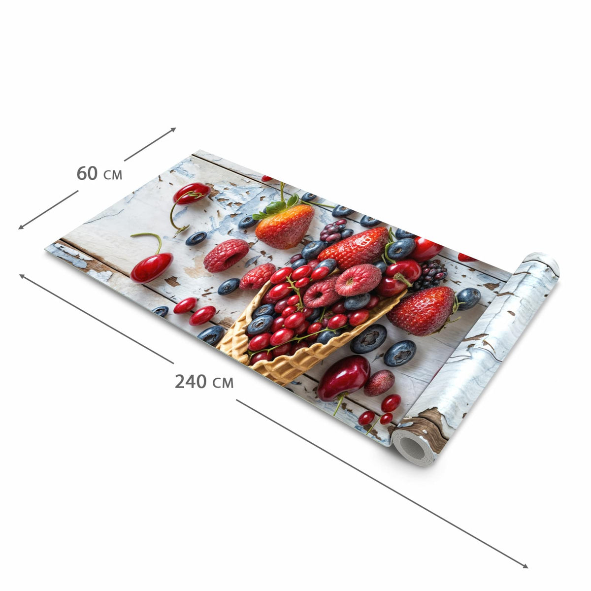 Strapazierfähiger Läufer für den Eingangsbereich mit Motiv Früchte Eiscreme in der Größe 60x240 cm
