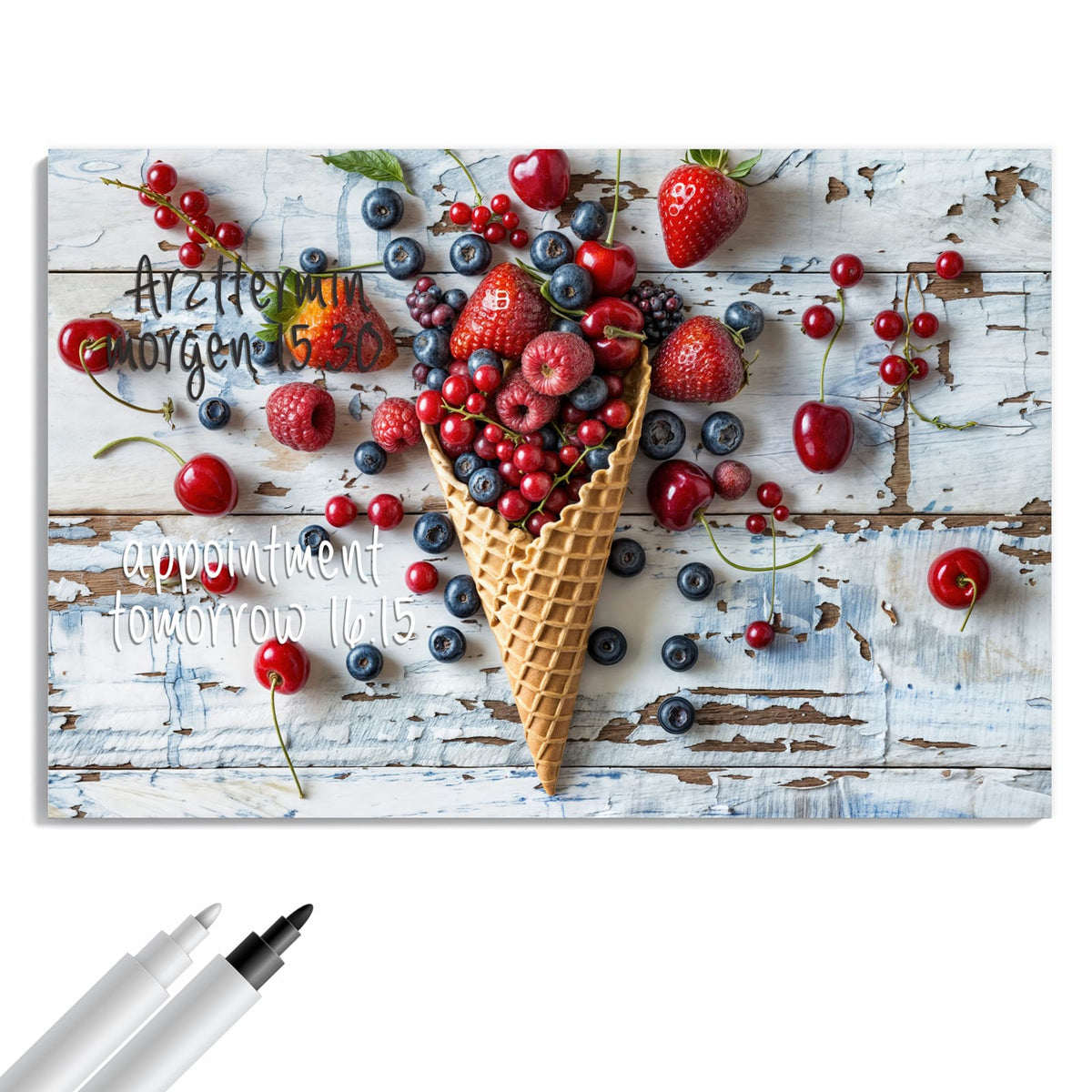 Beschreiben, abwischen, anheften – Metall Magnettafel - Beeren in der Eiswaffel