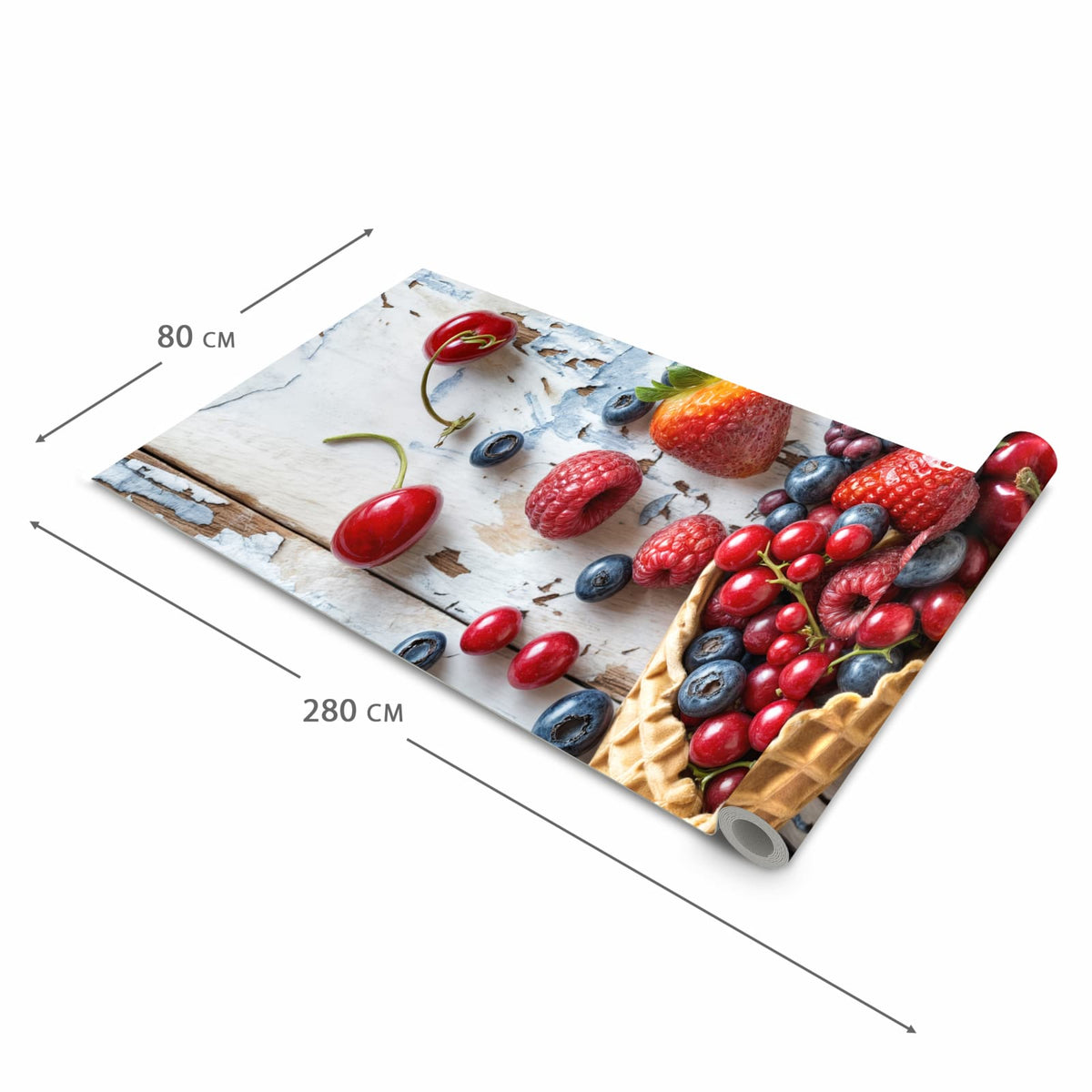 Waschbarer Küchenteppich mit Motiv Früchte Eiscreme in der Größe 60x240 cm für Ordnung