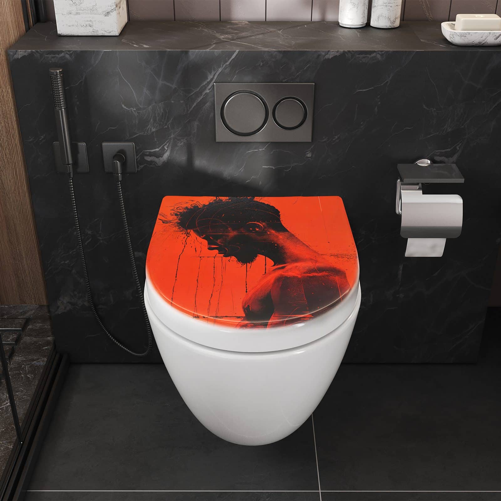 WC-Sitz mit Absenkautomatik Dunkelrotes Profil