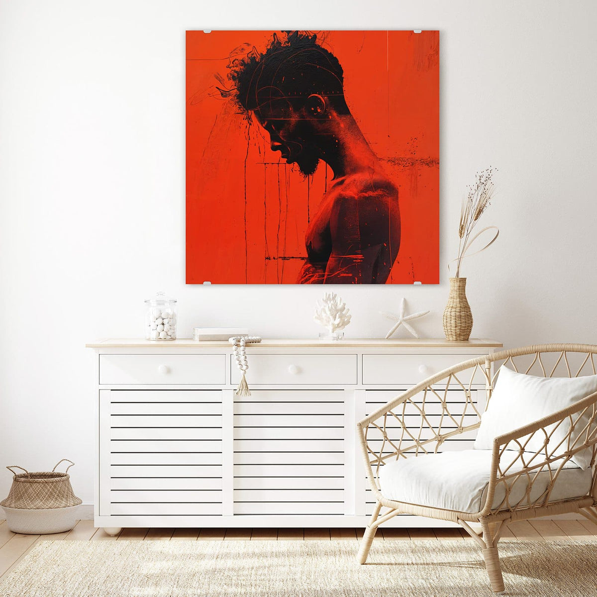 Echtglas, 4 mm – kein Acryl, keine Folie – Wandbild - Silhouette vor Rot - Quadratisch