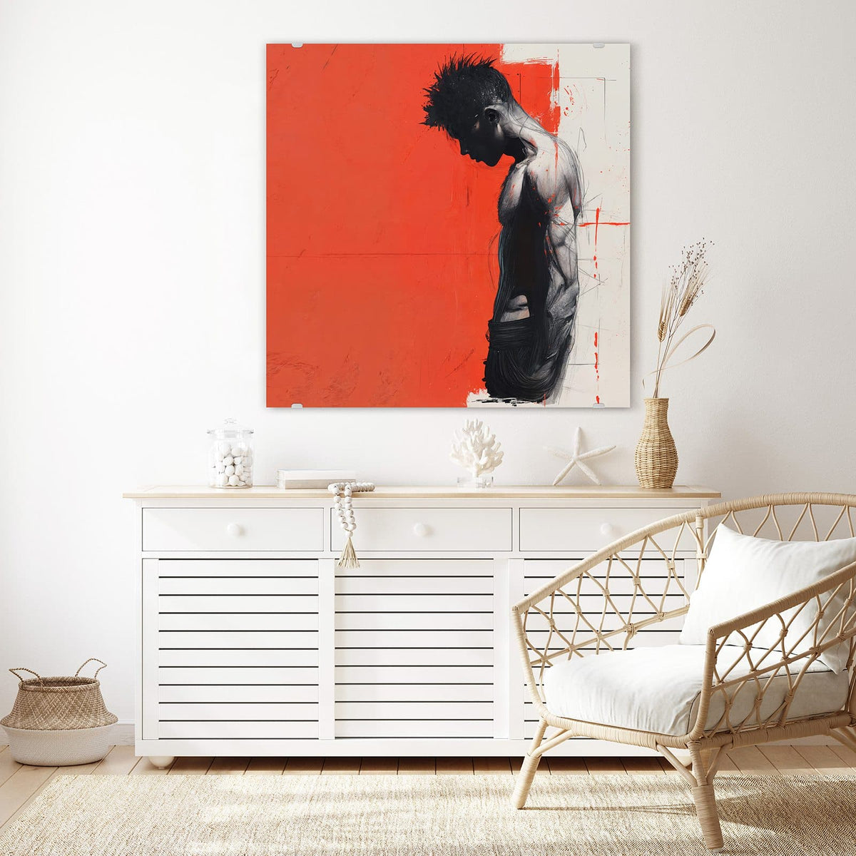 Echtglas, 4 mm – kein Acryl, keine Folie – Wandbild - Nachdenklicher Mann - Quadratisch