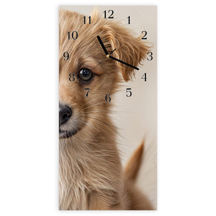 Wanduhr Welpenbilde aus Glas – Hochformat 30 × 60 cm mit Ziffernblatt Klassisch