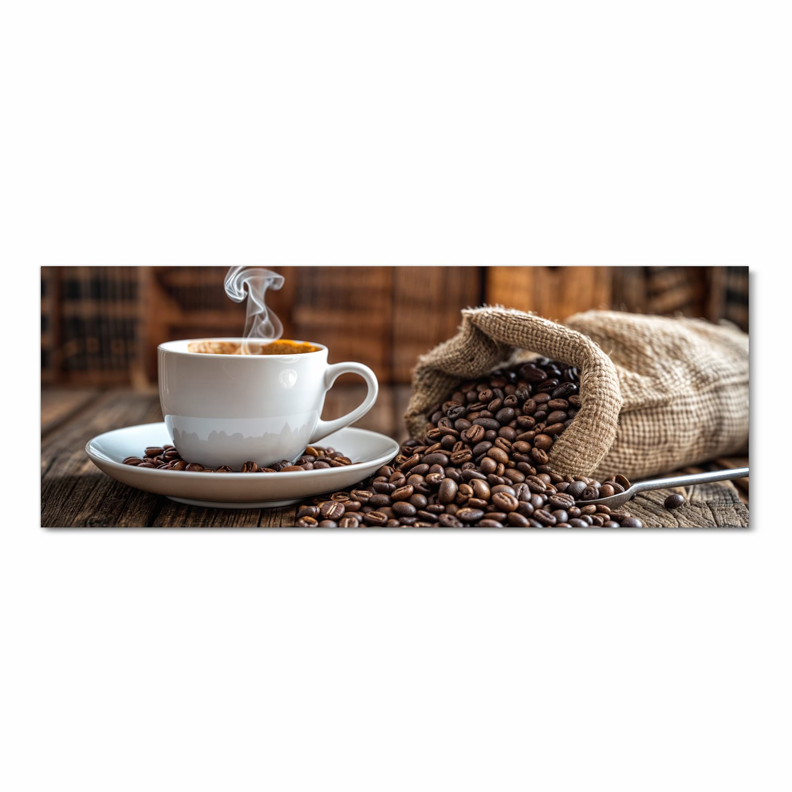 Bodenschonender Küchenteppich mit Motiv Kaffeegenuss in Frontansicht