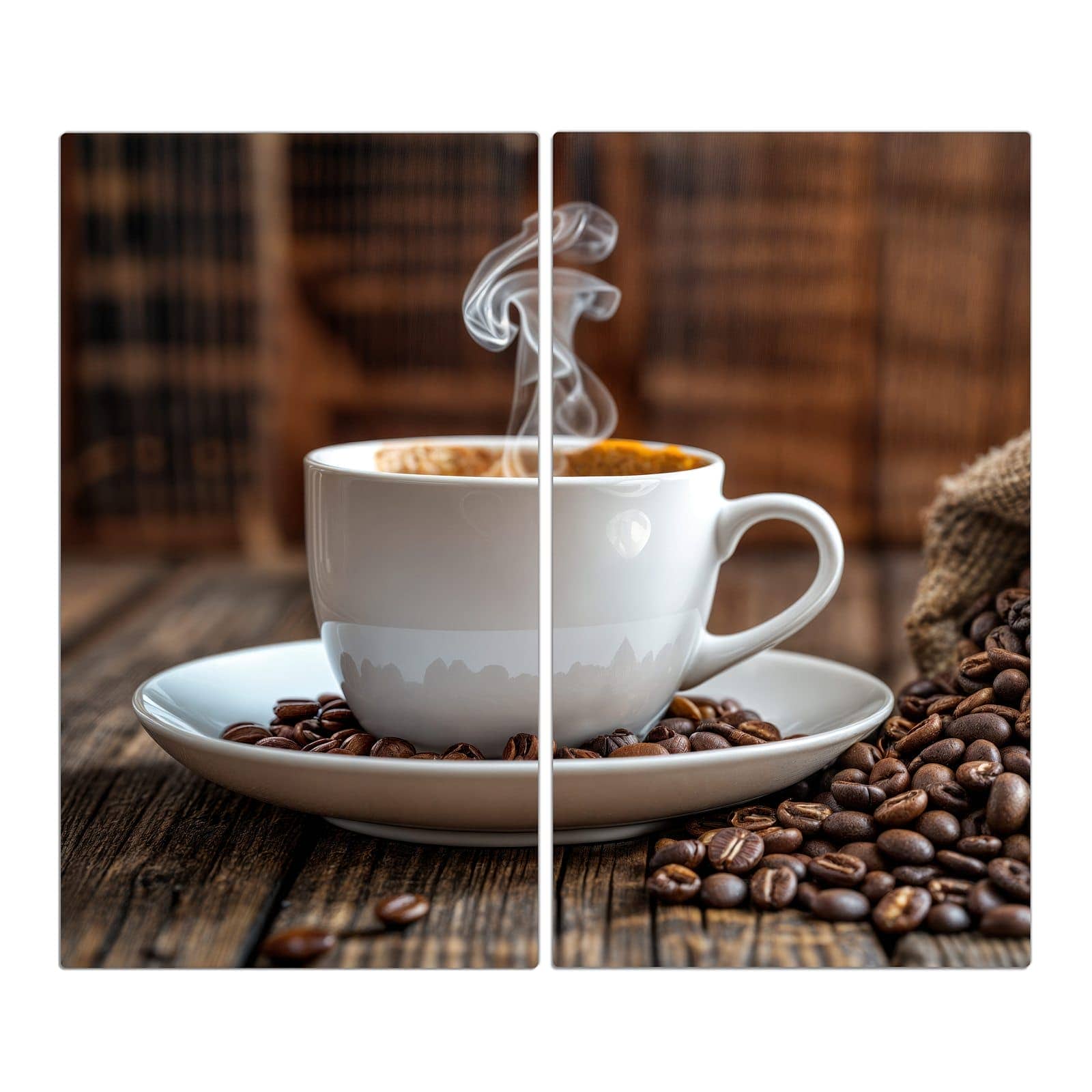 2-teilige Abdeckplatten Ceranfeld mit Kaffeegenuss-Motiv in der Frontansicht