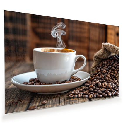 Wandbild mit dem Motiv Dampfende Tasse Kaffee