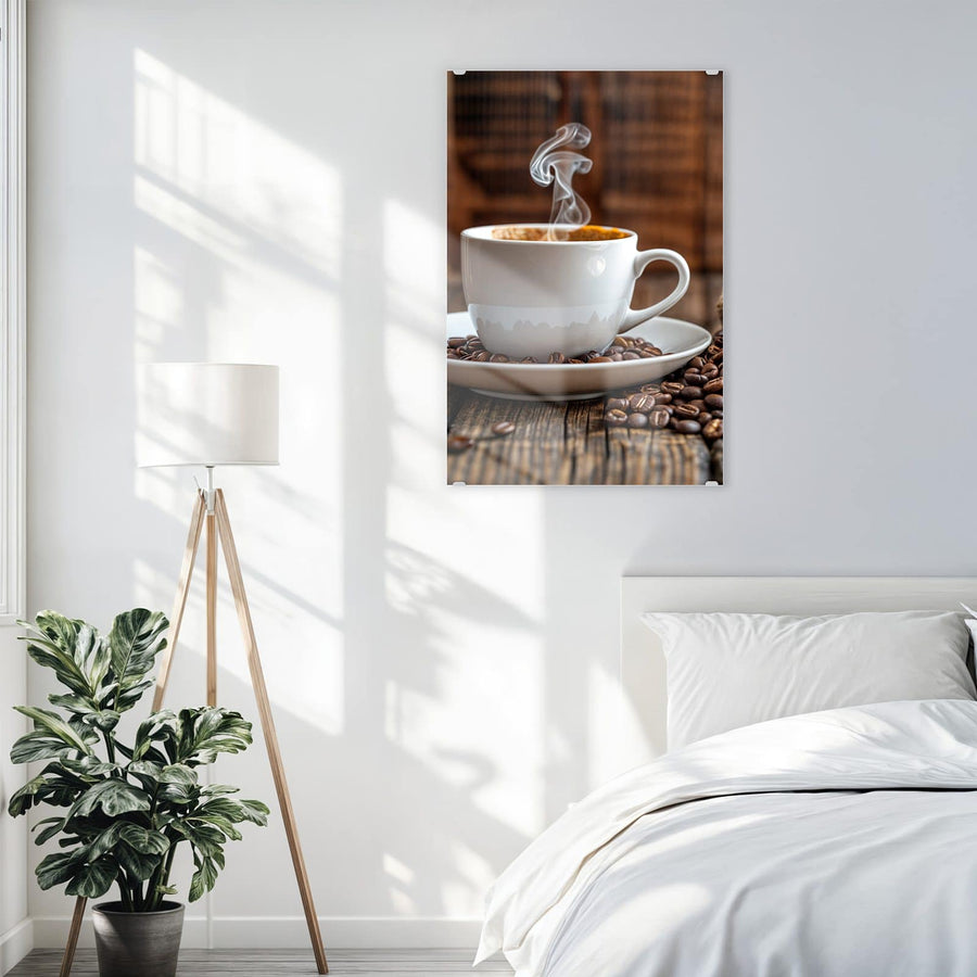 Maße Wandbild - Dampfende Tasse Kaffee - Hochformat