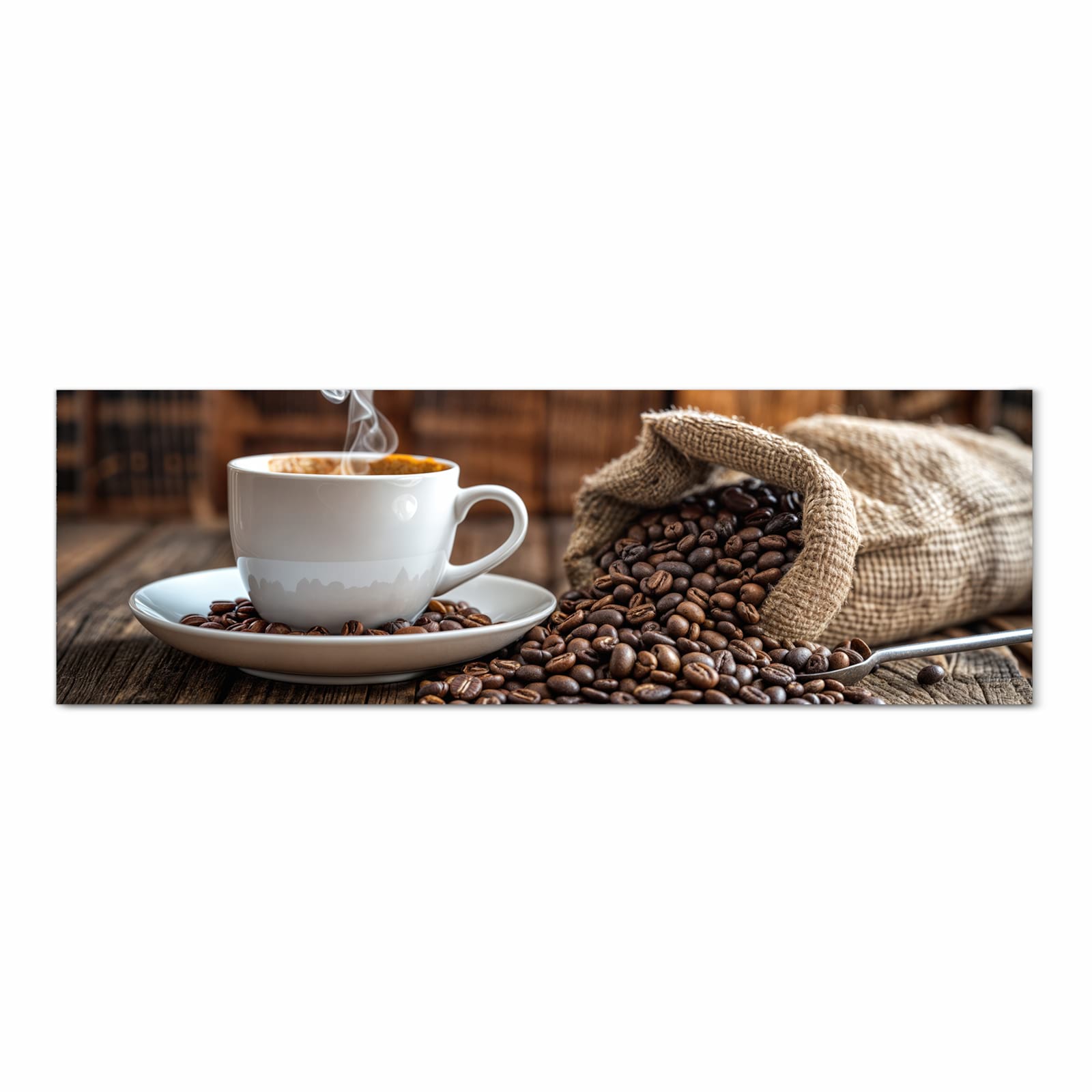 Langlebiger Küchenläufer mit Motiv Kaffeegenuss in Frontansicht, abwaschbar