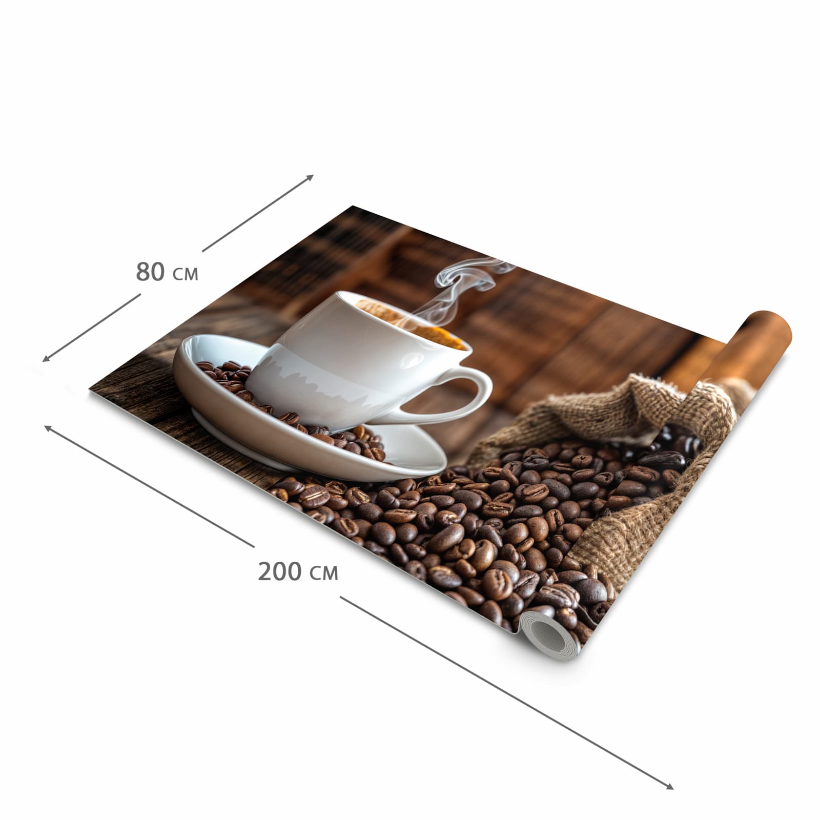 Farbbeständiger waschbarer Teppich Esstisch mit Motiv Kaffeegenuss in der Grösse 60x150 cm