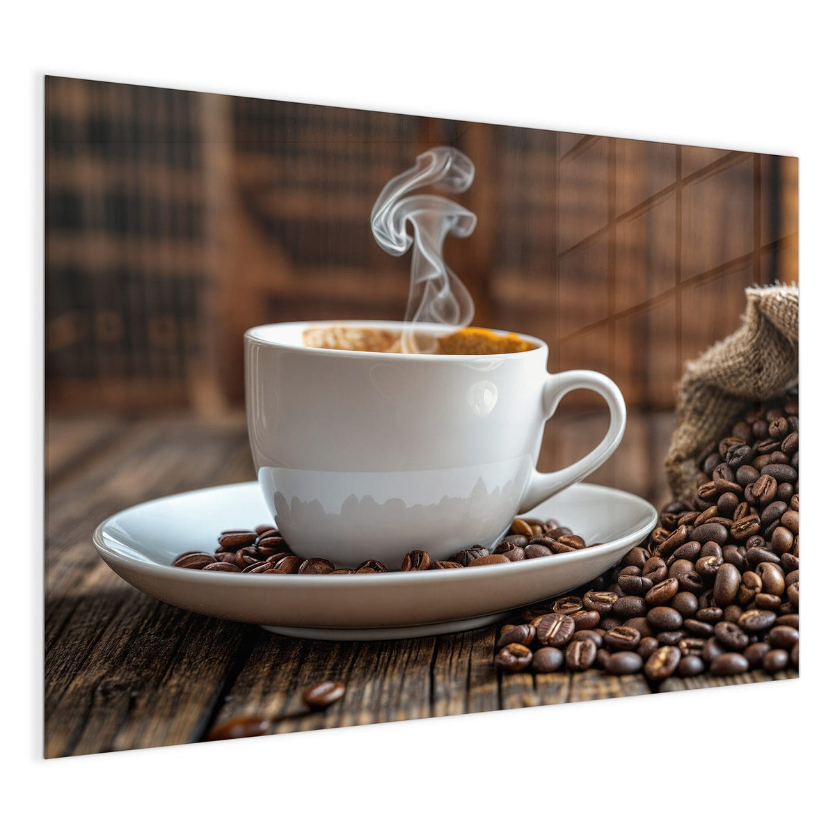 4 mm Glas statt lackiertem Blech – Glas Magnettafel - Dampfende Tasse Kaffee
