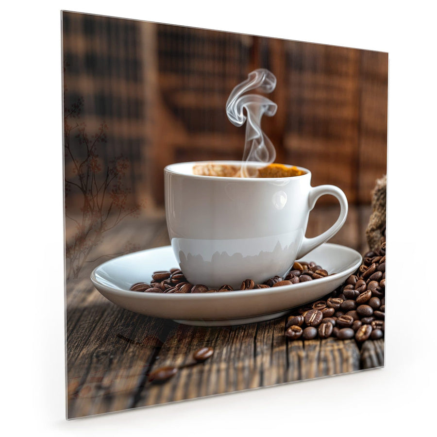 Maße Küchenrückwand Dampfende Tasse Kaffee aus Glas