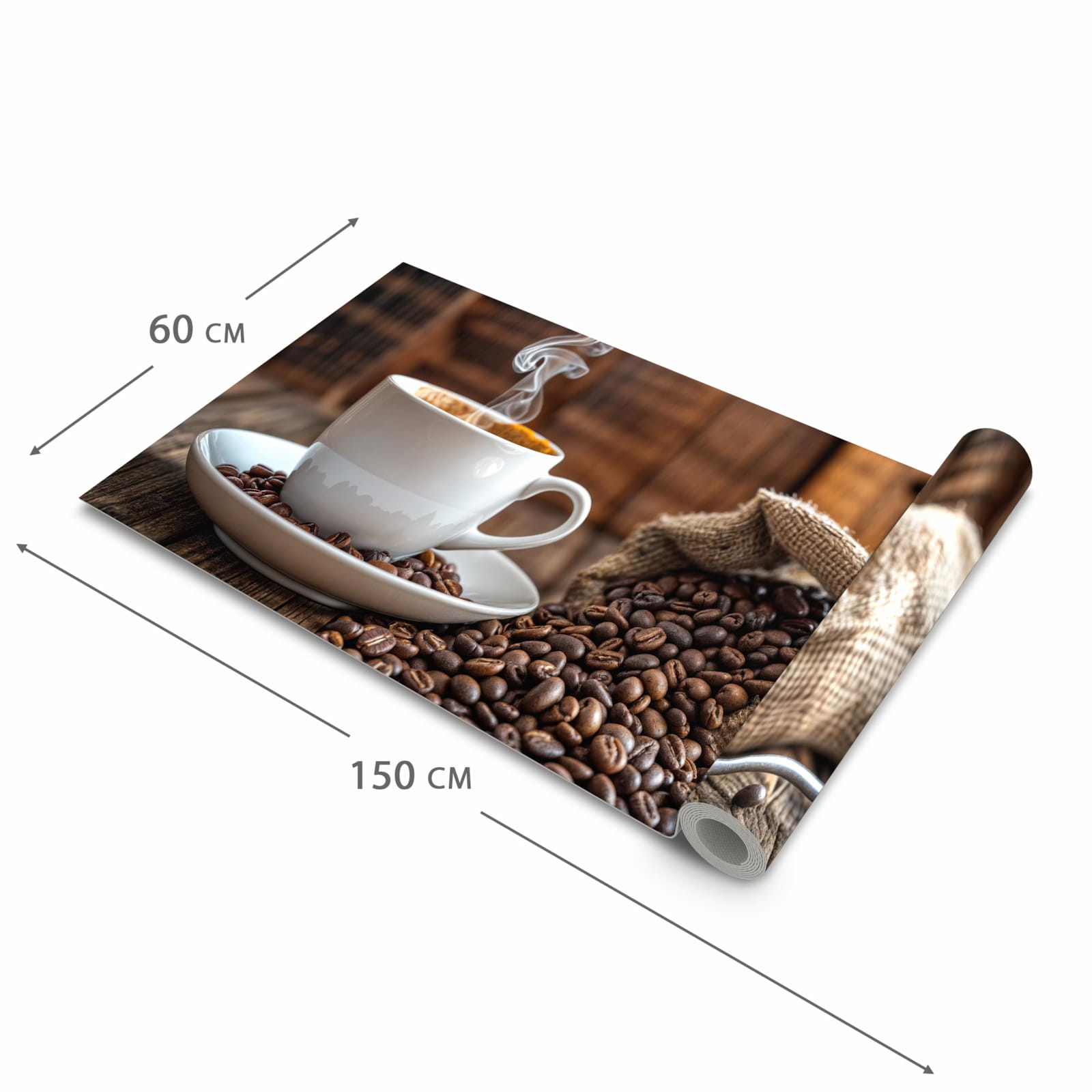 Langlebiger Läufer Eingangsbereich mit Motiv Kaffeegenuss in der Grösse 60x150 cm