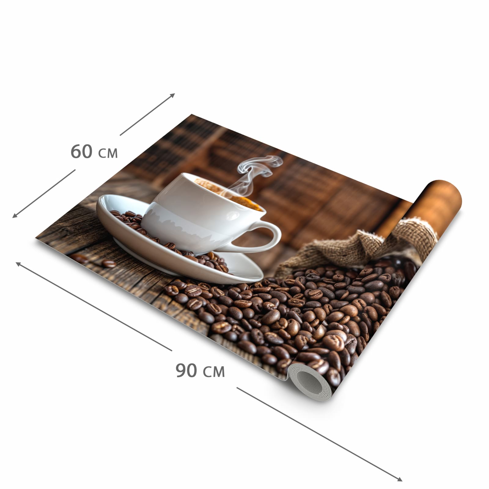 Bodenschonender waschbarer Teppich fürs Esszimmer mit Motiv Kaffeegenuss in der Grösse 60x150 cm