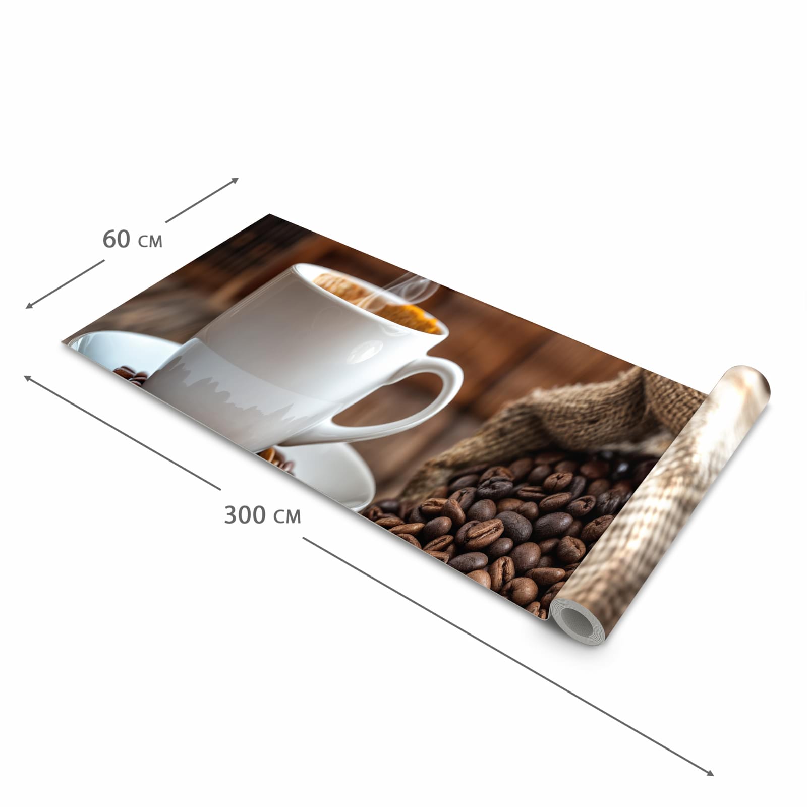 Dünner waschbarer Küchenteppich mit Motiv Kaffeegenuss in der Grösse 60x150 cm