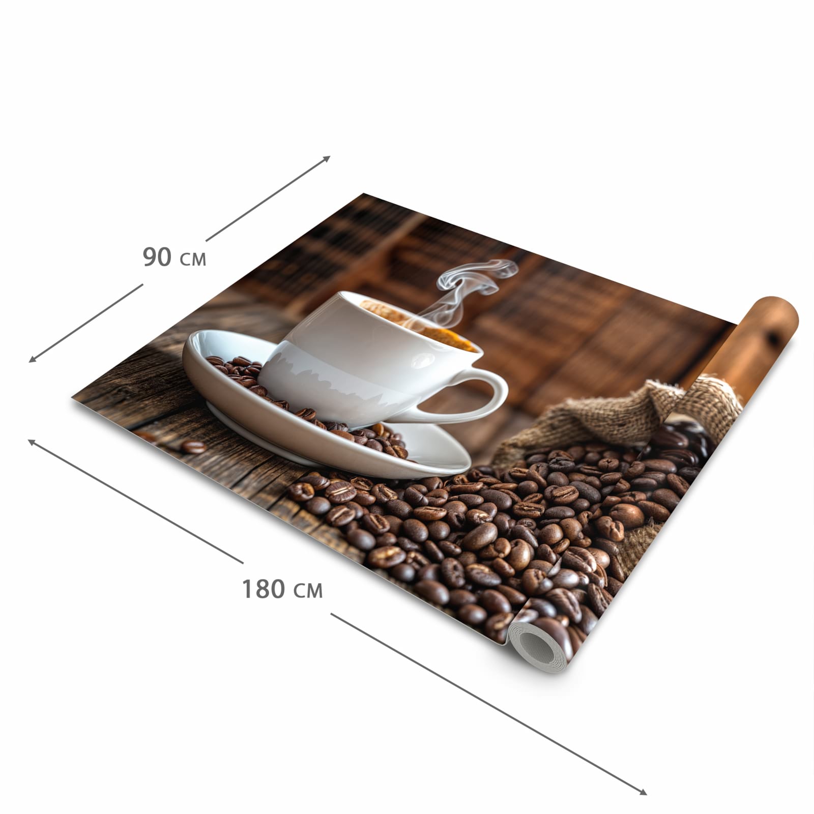 Geräuschdämpfender Küchenteppich mit Motiv Kaffeegenuss in der Grösse 60x150 cm