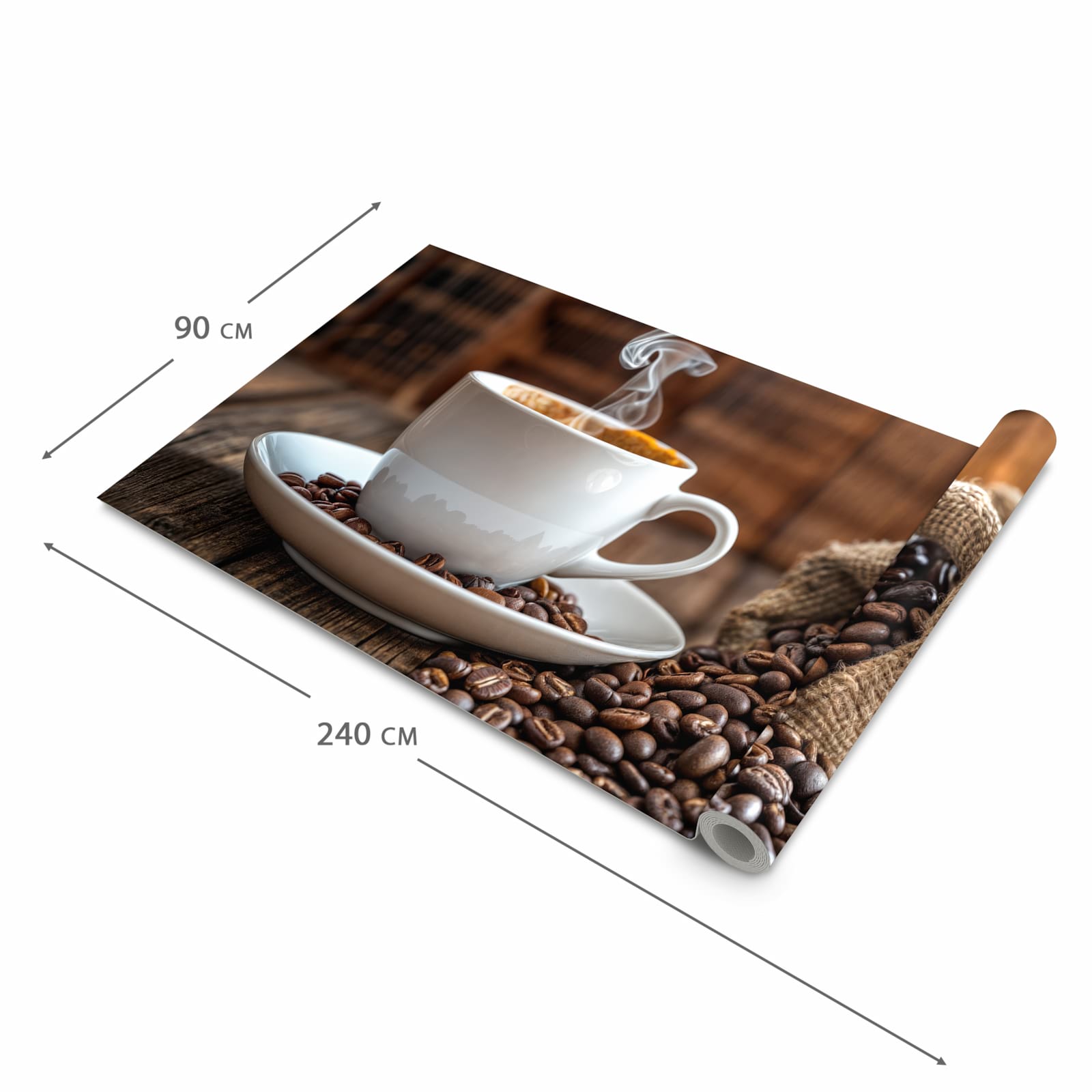 Abriebfester Küchenteppich mit Motiv Kaffeegenuss in der Grösse 60x150 cm