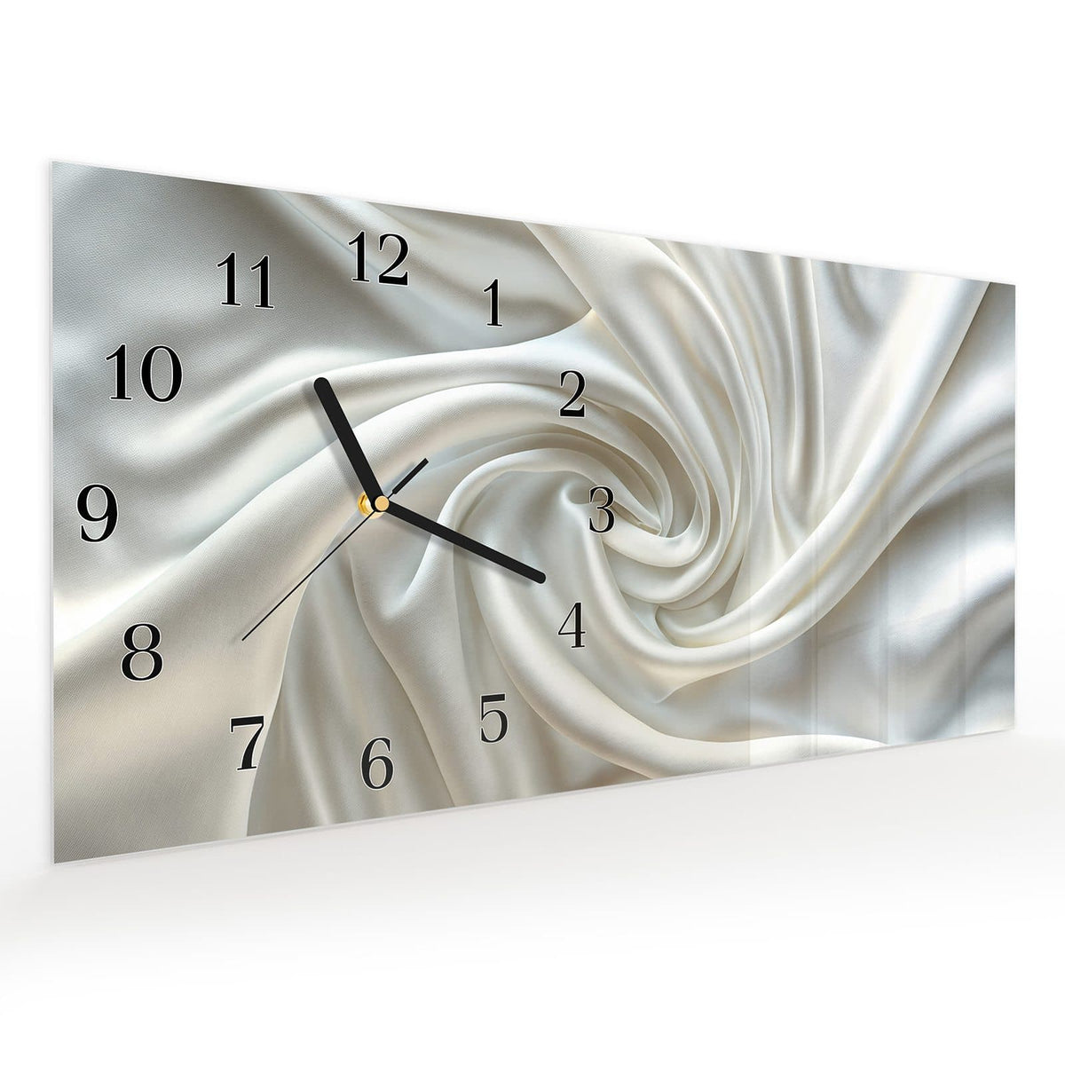 Vormontiert – mit Schwebeeffekt – Wanduhr Seidene Textur aus Glas – Querformat 60 × 30 cm