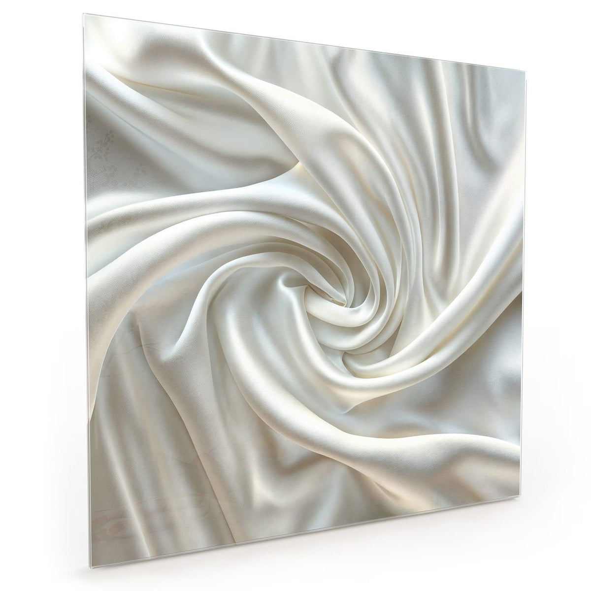 Küchenrückwand aus Glas im quadratischen Format mit Motiv Seidene Textur: Cremeweiße Seide, zu einem Wirbel aus weichen Falten gedreht #grösse_40 x 40 cm #grösse_50 x 50 cm #grösse_60 x 60 cm
