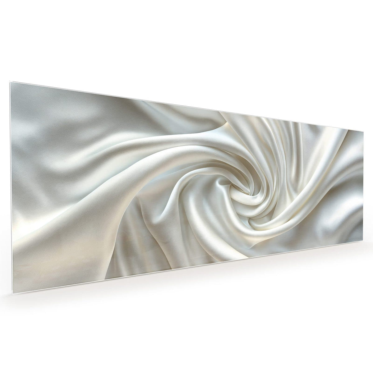 Küchenrückwand aus Glas im Hochformat mit Motiv Seidene Textur: Cremeweiße Seide, zu einem Wirbel aus weichen Falten gedreht #grösse_40 x 100 cm #grösse_50 x 125 cm #grösse_60 x 150 cm
