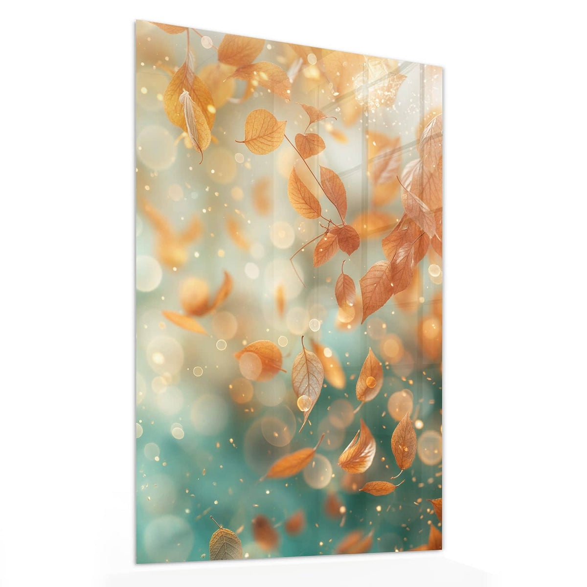 11 Größen – von 30 × 60 bis 60 × 150 cm – Wandbild - Goldene Blätter im Flug - Hochformat