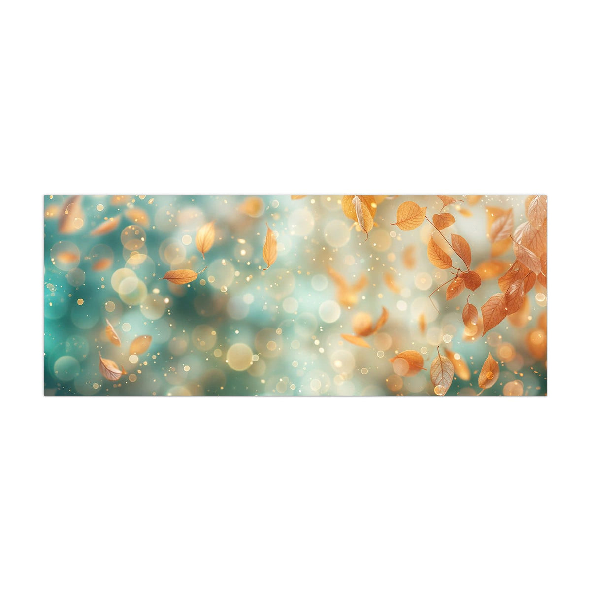 Küchenrückwand aus Glas Goldene Blätter im Flug im Hochformat, Motiv bildfüllend von vorn