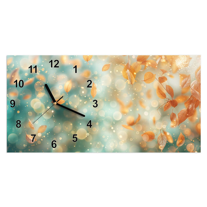 Wanduhr Herbstblätter Traum aus Glas – Querformat 60 × 30 cm mit Ziffernblatt Modern