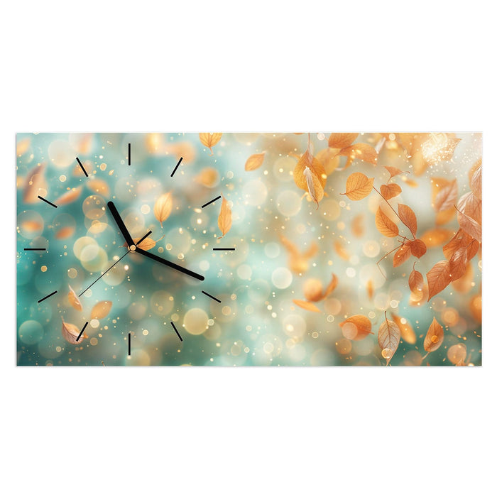 Wanduhr Herbstblätter Traum aus Glas – Querformat 60 × 30 cm mit Ziffernblatt Linie