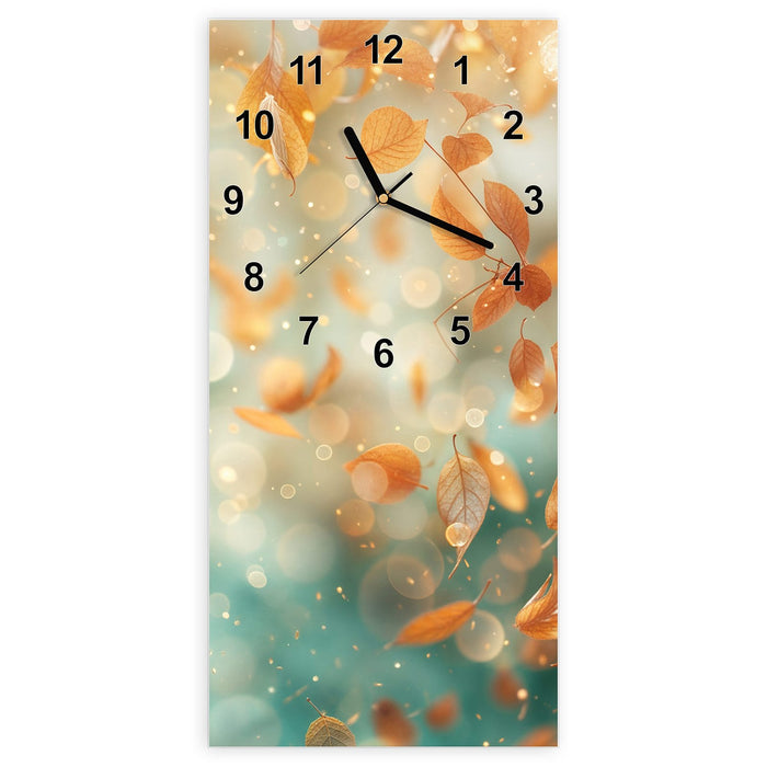 Wanduhr Herbstblätter Traum aus Glas – Hochformat 30 × 60 cm mit Ziffernblatt Modern