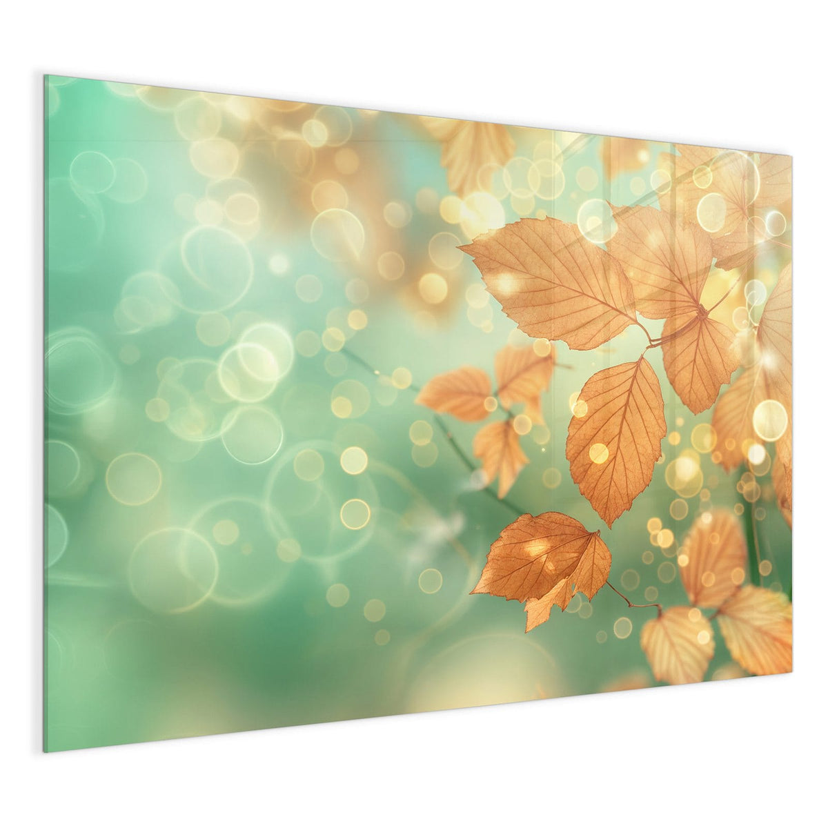 4 mm Glas statt lackiertem Blech – Glas Magnettafel - Blätter vor Türkis