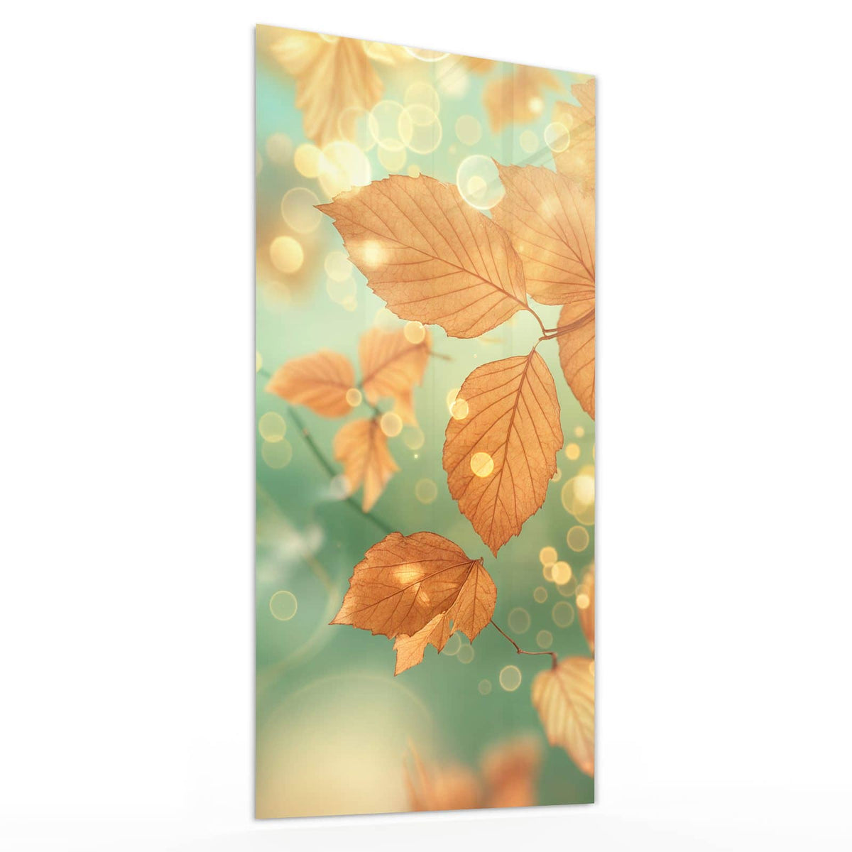 Glasbild Blätter vor Türkis von der Seite, 4 mm Echtglas