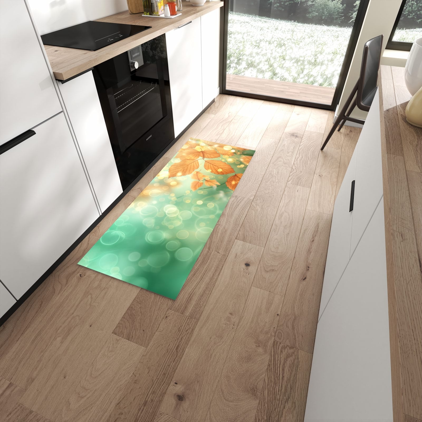 Langlebiger Küchenläufer mit Motiv Herbstliche Blätter in moderner Küche #grösse_60 x 150 cm