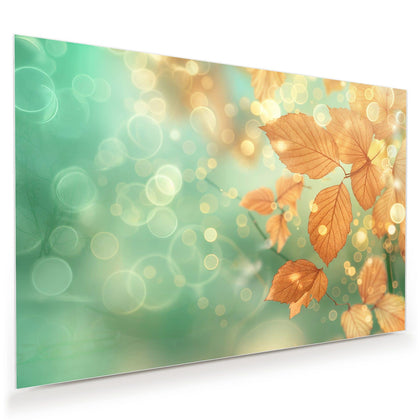 Wandbild mit dem Motiv Blätter vor Türkis