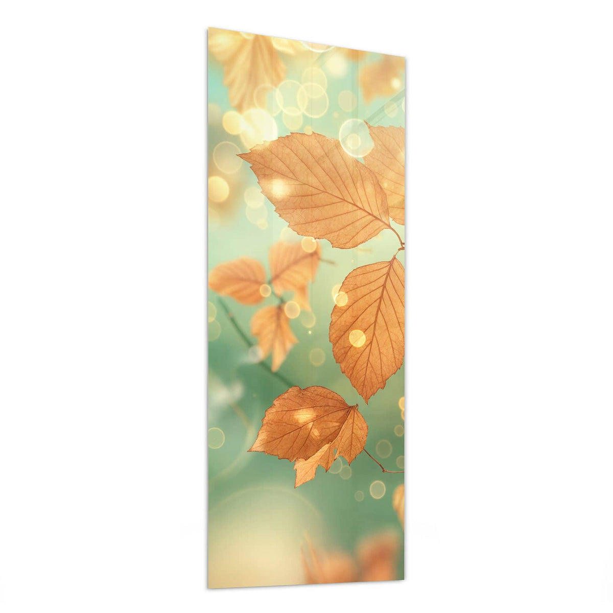 Glasbild Blätter vor Türkis von der Seite, 4 mm Echtglas