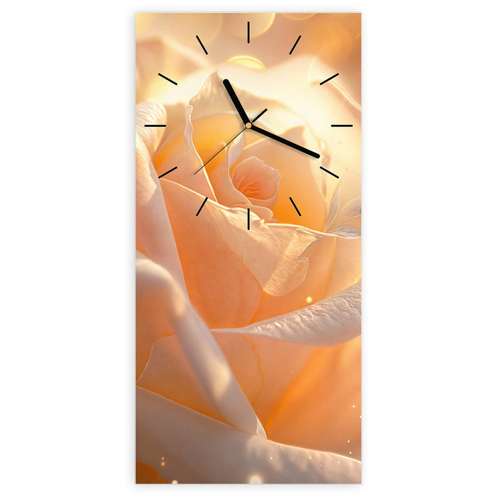 Wanduhr Leuchtende Blüte aus Glas – Hochformat 30 × 60 cm mit Ziffernblatt Linie