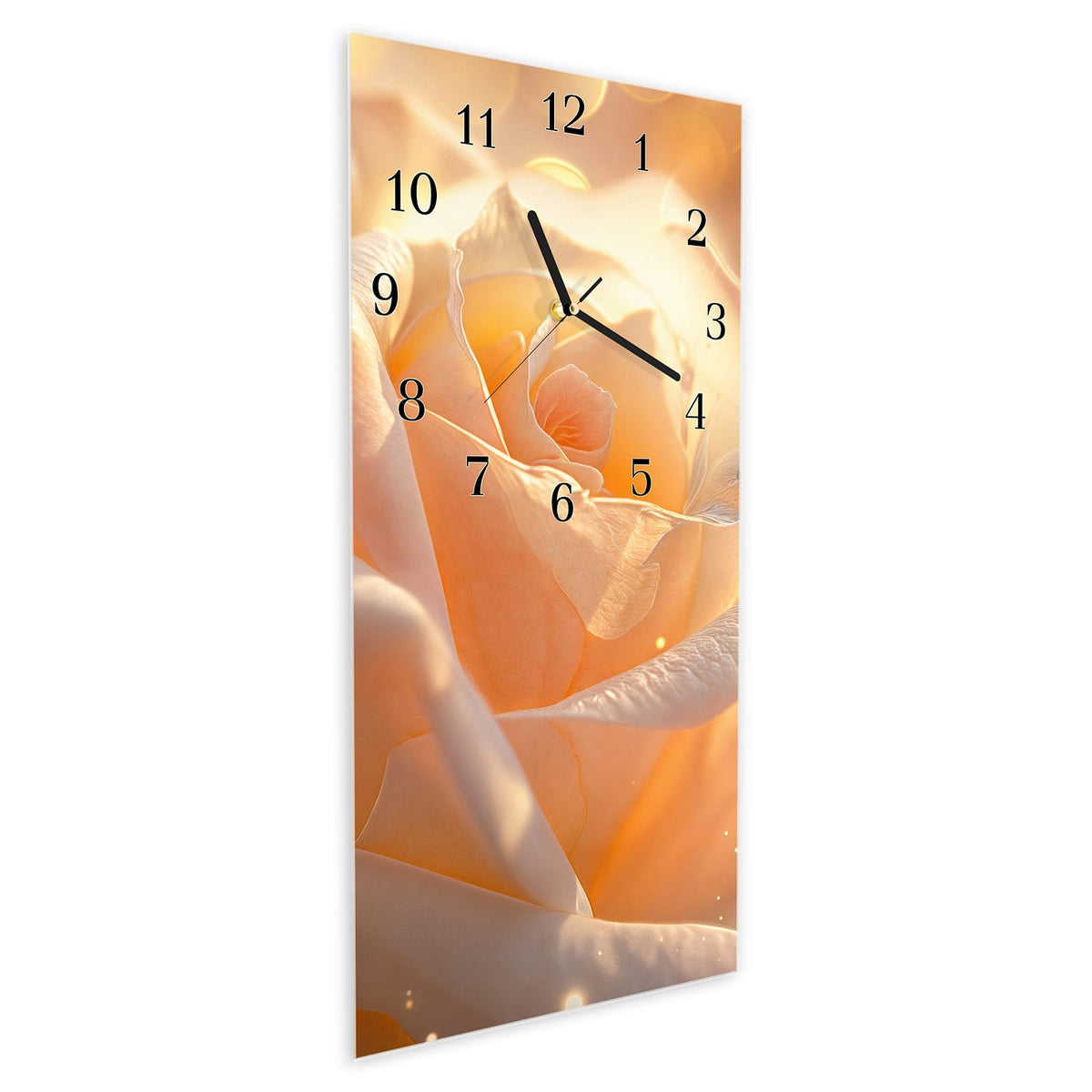 Vormontiert – mit Schwebeeffekt – Wanduhr Leuchtende Blüte aus Glas – Hochformat 30 × 60 cm
