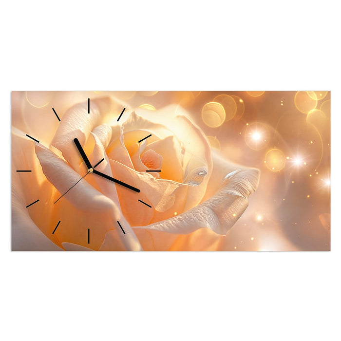 Wanduhr Leuchtende Blüte aus Glas – Querformat 60 × 30 cm mit Ziffernblatt Linie