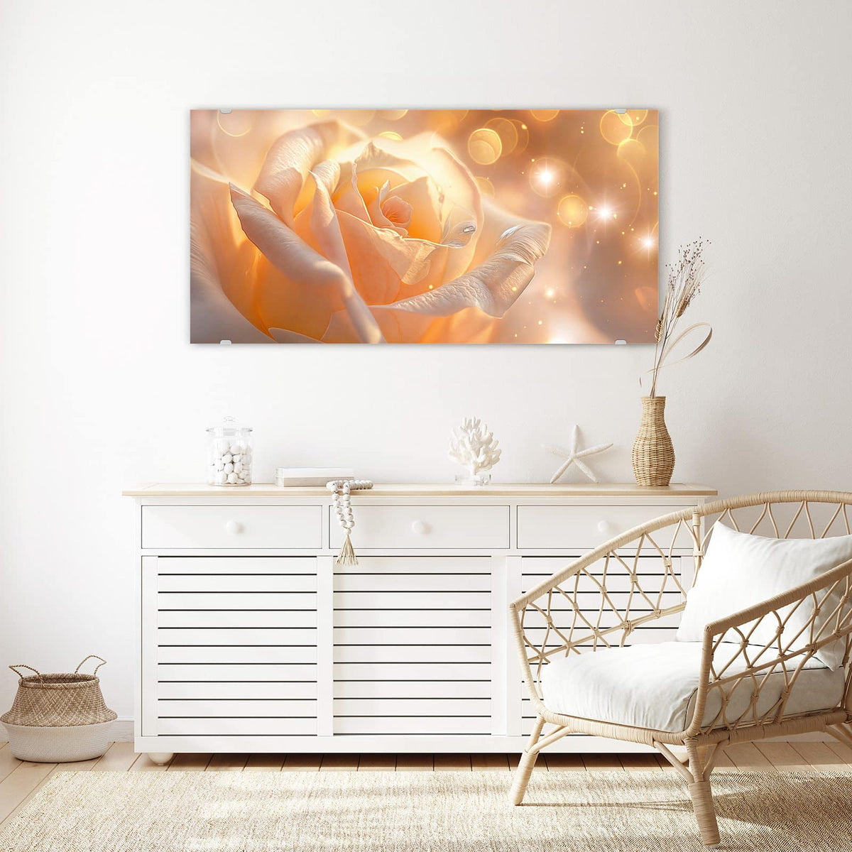 Echtglas, 4 mm – kein Acryl, keine Folie – Wandbild - Apricotfarbene Rose - Querformat