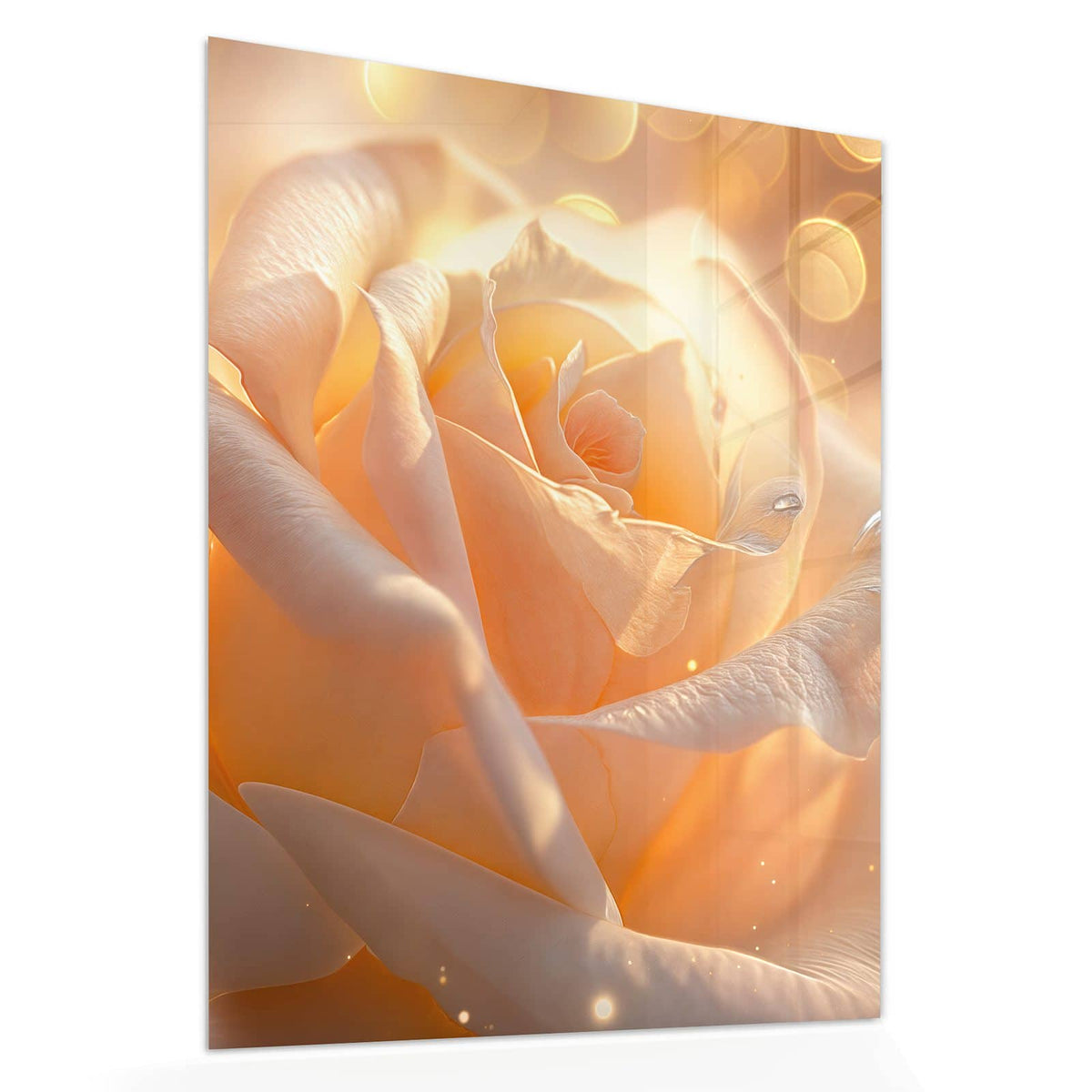 Echtglas, 4 mm – kein Acryl, keine Folie – Wandbild - Apricotfarbene Rose - Hochformat