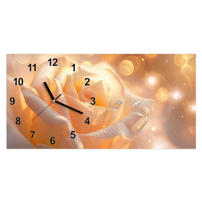 Wanduhr Leuchtende Blüte aus Glas – Querformat 60 × 30 cm mit Ziffernblatt Modern