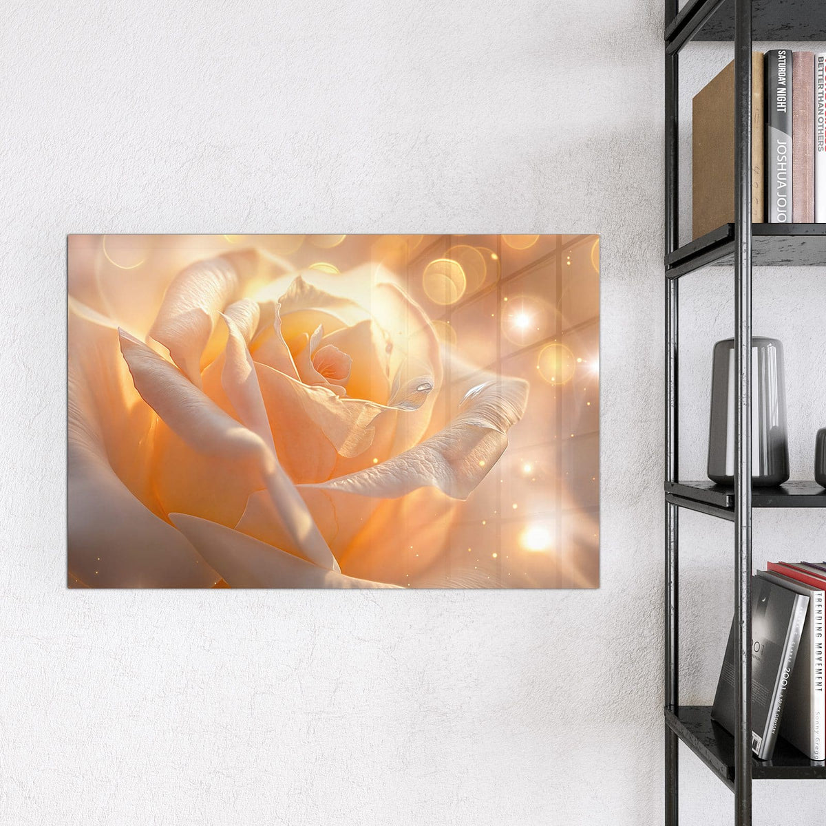 Magnettafel - Apricotfarbene Rose – Zarte Rose im Lichterglanz