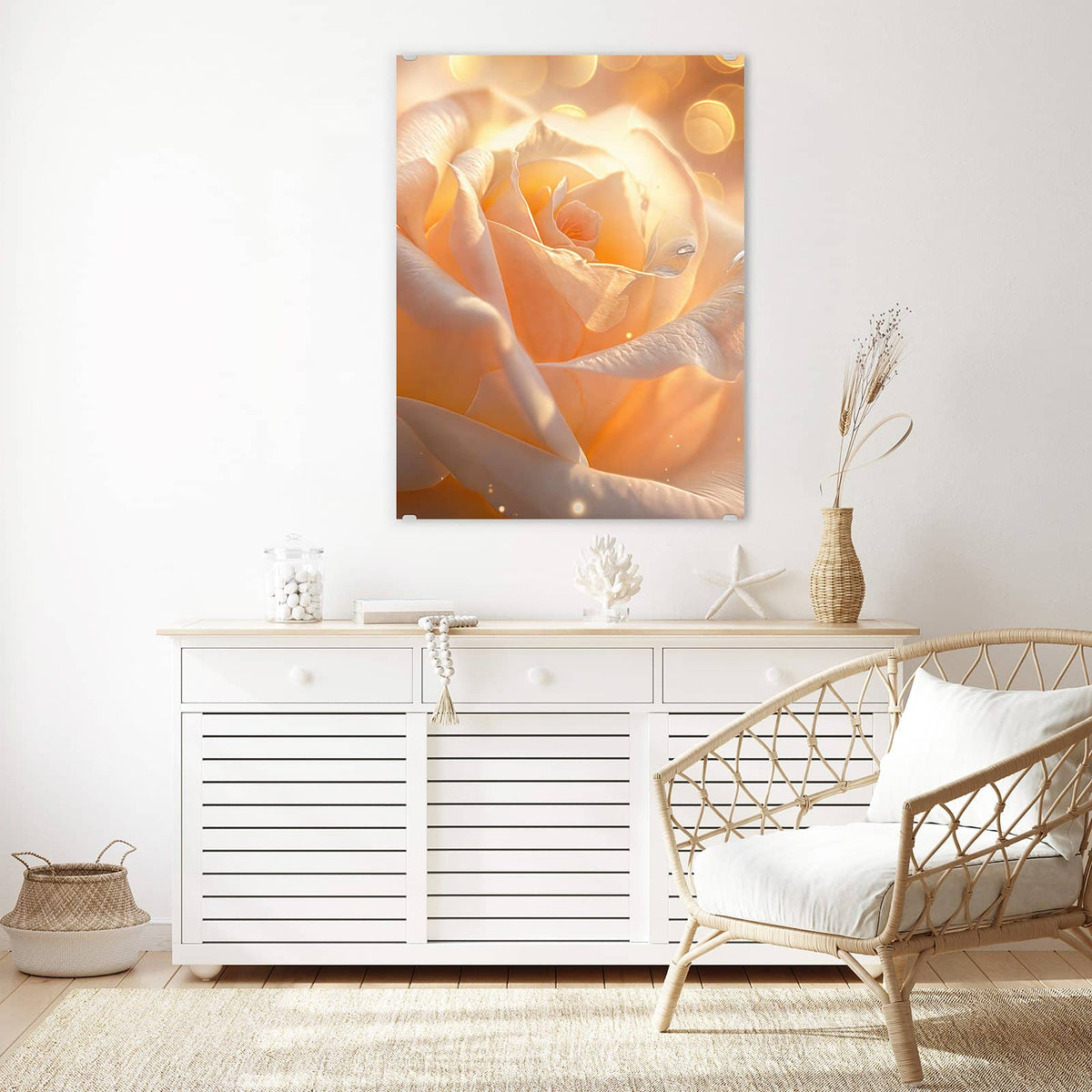 Aufhängung liegt bei – Motiv später wechselbar – Wandbild - Apricotfarbene Rose - Hochformat