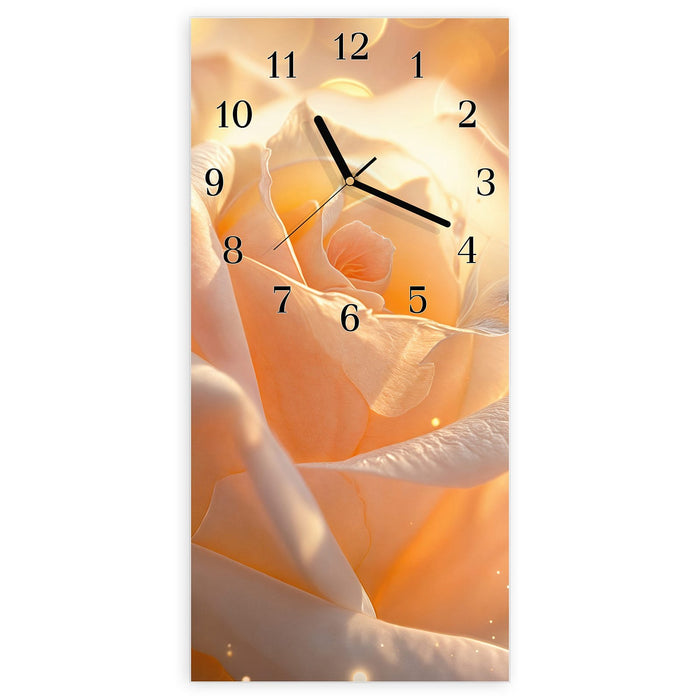 Wanduhr Leuchtende Blüte aus Glas – Hochformat 30 × 60 cm mit Ziffernblatt Klassisch