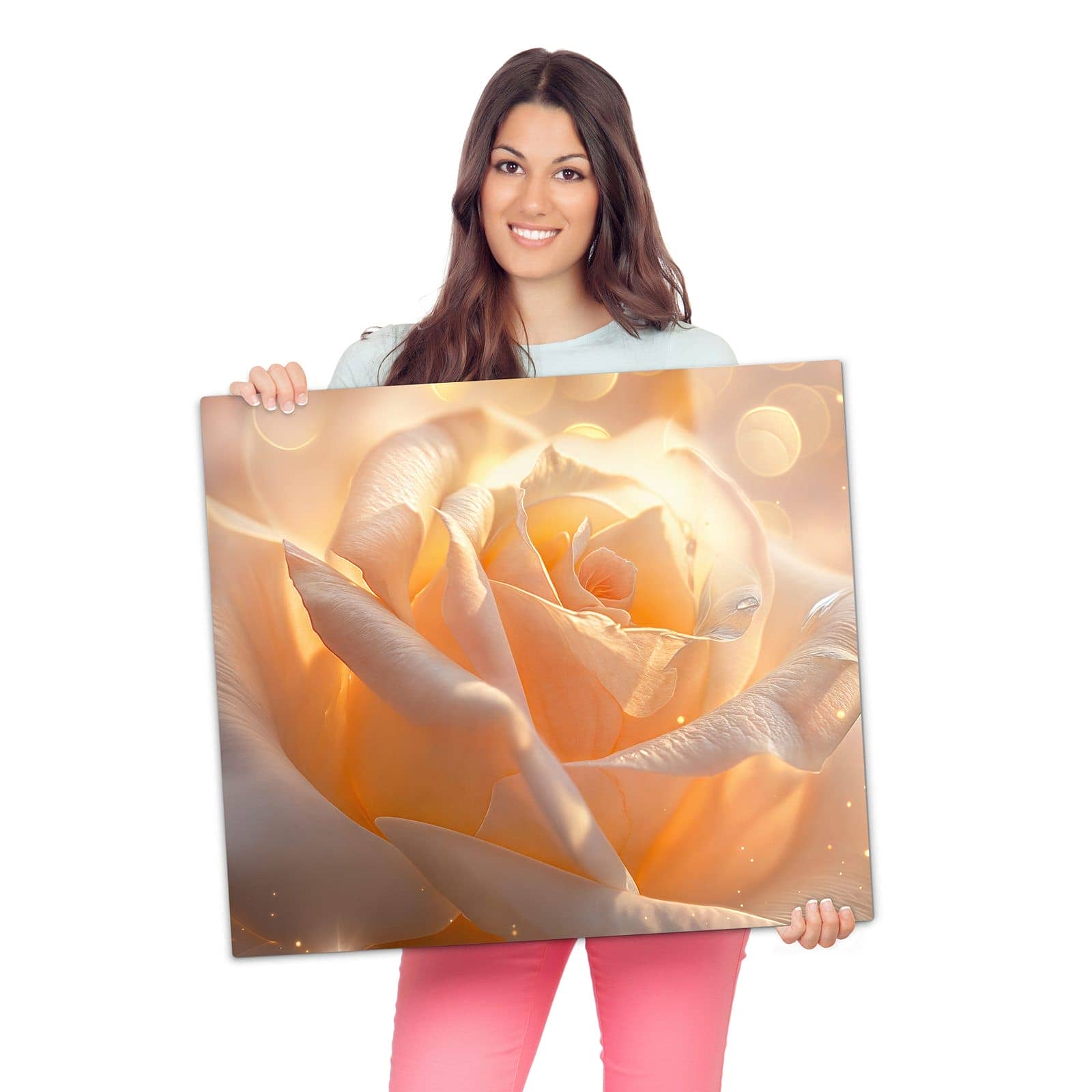 Abdeckplatten für Ceranfeld mit Leuchtende Blüte-Motiv wird zur Größendarstellung gehalten